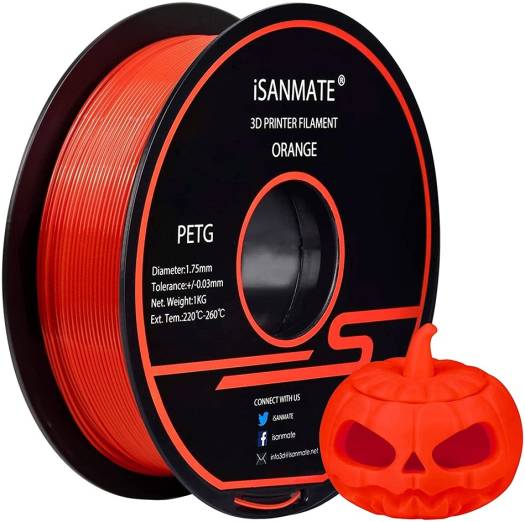 iSANMATE 3D PETG Printer Filament, Dimensional Accuracy +/-0.03mm,1.75mm, 197mm Spool Diameter, 65mm Spool Width, 57mm Spool Hub Hole Diameter, 1kg (2.2lb), Orange | PETG-Orange