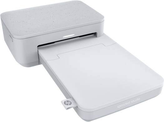 HP Sprocket Studio Photo Printer, 300 DPI, Dye-Sublimation Print Technology, Bluetooth 5.0, 20-Sheet Input Tray, Dye-Based Ribbon Compatible Ink, White | 3MP72A