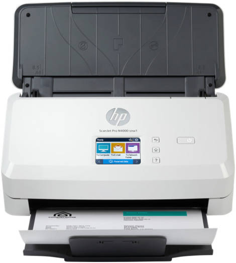 HP ScanJet Pro N4000 SNW1 Sheet Feed Scanner, Up to 600 dpi Scan Resolution, 50 Sheets Document Feeder Capacity, 4,000 Page Duty Cycle, Support Ehternet, WiFi & WiFi Direct, White | 6FW08A