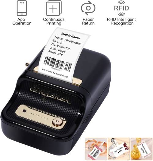 Label Printer Portable Wireless BT Thermal Label Maker Sticker Printer with RFID Recognition Great for Supermarket Clothing Jewelry Retail Store Home Labeling Barcodes Price Name Printing