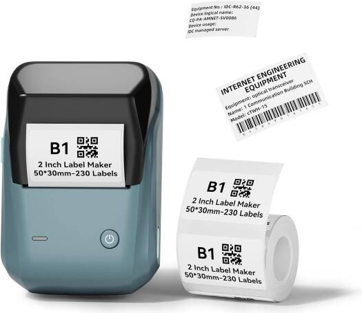 Label Makers B1 Portable Bluetooth Label Maker with Tape, New 2 Inch Thermal Label Printer for Barcode, Clothing, Address, Mailing, Compatible with Smartphone & Computer, with 1pack 5030mm Label