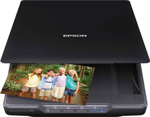 Epson Perfection V39 Flatbed Color Image Scanner, Up to 4800 x 4800 DPI Resolution, 48-bits PPI / 24-bits PPE Color Bit Depth, CIS Optical Sensor, Black | B11B232201