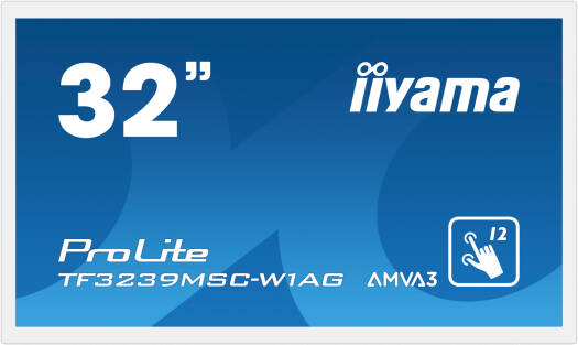iiyama ProLite TF3239MSC Interactive Display, 32" AMVA3 LED, Anti-Glare Coated Glass Display, 8ms (GtG) Response Time, Projective Capacitive, 12 Touchpoints, Free VESA Mount, White | TF3239MSC-W1AG