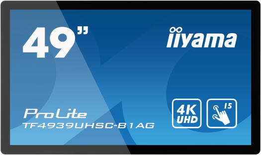 iiyama ProLite TF4939UHSC Interactive Display, 49" 4K UHD IPS LED Display, 60Hz Refresh Rate, 8ms (GtG) Response Time, Projective Capacitive, 6mm Through-Glass, Black | TF4939UHSC-B1AG