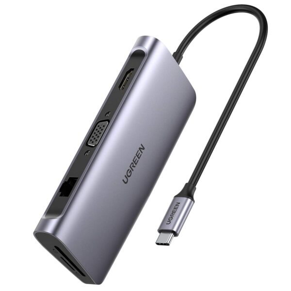 UGREEN USB-C To 2*USB 3.0 A+HDMI+VGA+DP+RJ45 Gigabit +SD/TF+PD Converter (9-in-1