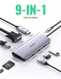 UGREEN USB Type C to 3* USB-A 3.0 + VGA + HDMI + Ethernet + SD/TF + PD (9-in-1)